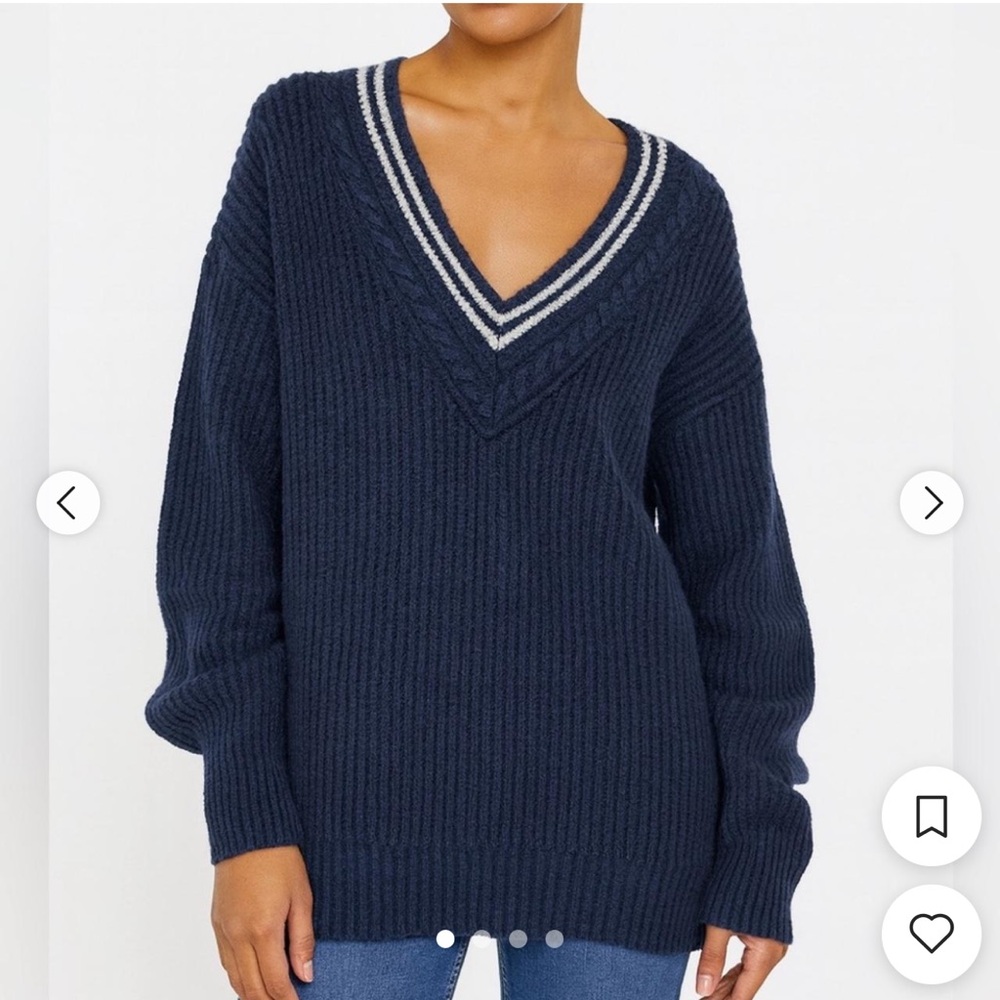 American Eagle Outfitters Dark Blue Knit V-Neck Sweater